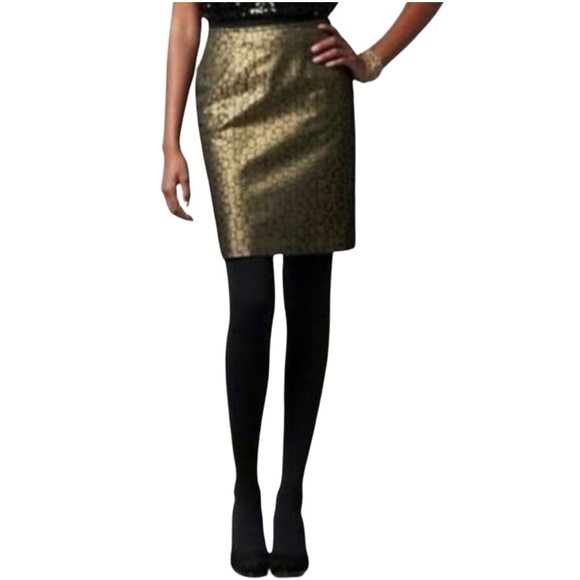 🎉HP! Ann Taylor LOFT Gold Shimmer Pencil Skirt 00P - Picture 2 of 7